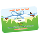 Gift card with a blue bow and butterflies on a white background