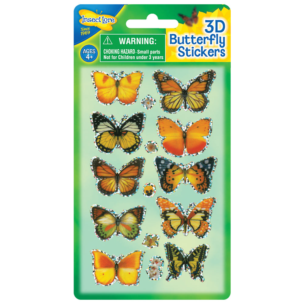 Close up Of Orange and Yellow Pack of 3D Butterfly Stickers