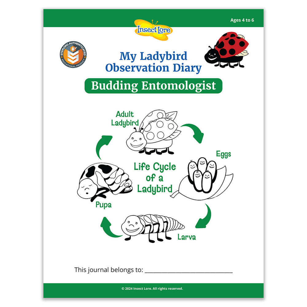 My ladybird observation diary is a learning aid, designed to work alongside our BugLand with ladybird larvae kit.  10 page black and white paper booklet containing fun activities. Observation skills. STEM
