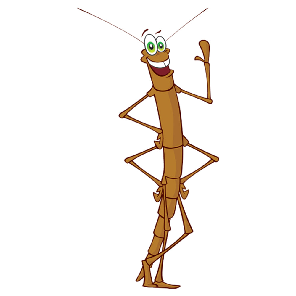 Cartoon Stick Insect waving.