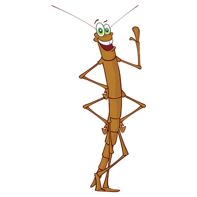 Cartoon Stick Insect waving.