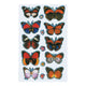 Three packs of 3D Butterfly Stickers showing the different colour variations; 1. Blue, Red and Black, 2. Orange and Yellow, 3. Blue and Black