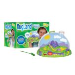 Purple green and yellow BugLand habitat and pipette, shown beside its packaging.  