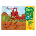 Ant Wooden Puzzle. Backboard with sand and grass design. Removable pieces are different body parts of the ant.
