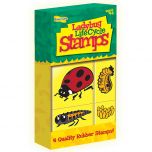 Ladybird Lifecycle Stamps in packaging. 4 stamps with each stage of the ladybird lifecycle. Cartoon drawings. 